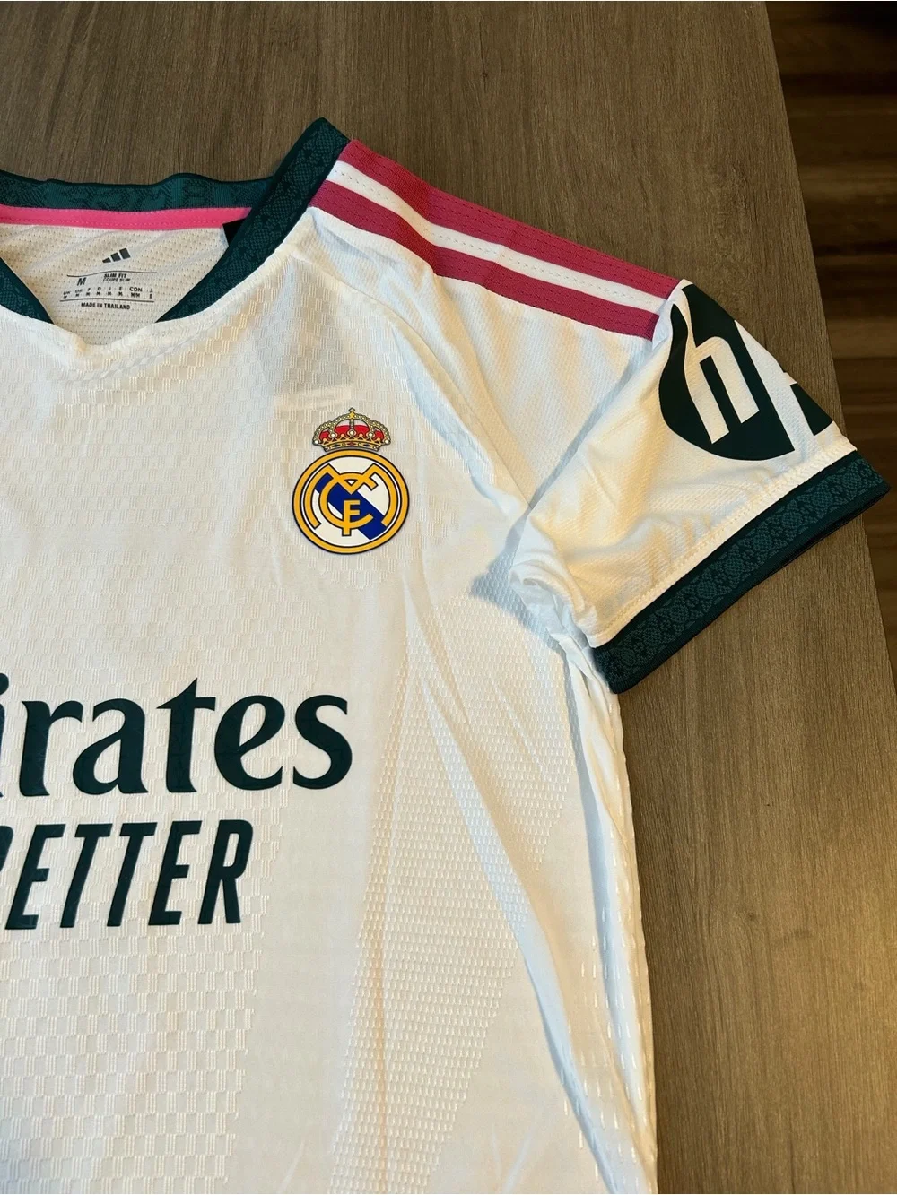 adidas White Men's Soccer Jersey with Dark Green Numbering (Bellingham 5)